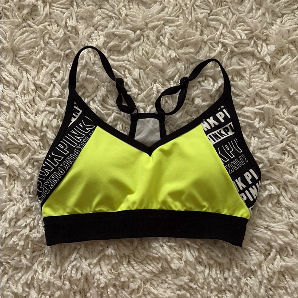PINK Victoria's Secret Yellow and Black Sports Bra with Racerback